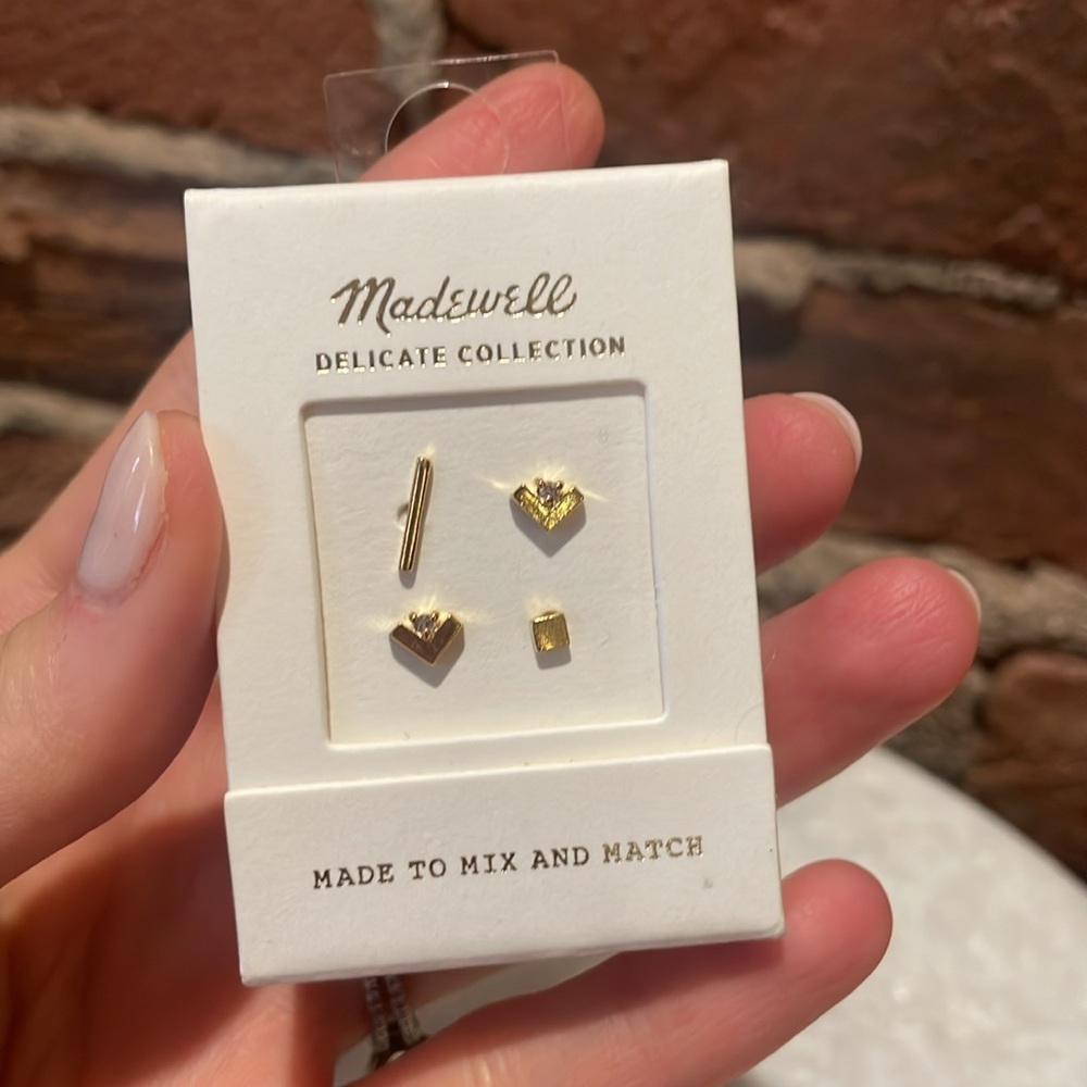 Madewell Delicate Collection Demi-Fine White Sapphire Stud Earring Set